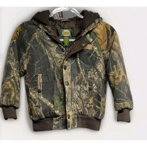 Cabela's Jacket Kids' Small Camo Hooded Quilt Lined Jacket Some Wear See Pic